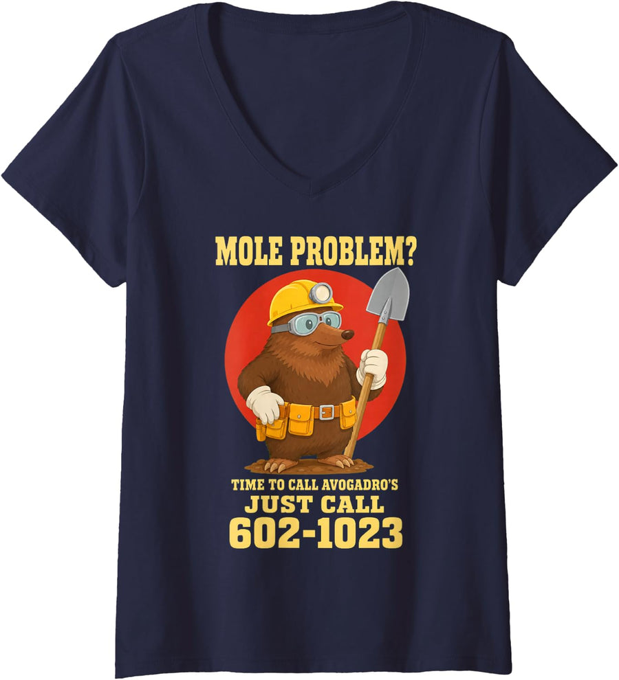 Women's Chemistry Teacher Mole Problems? Call Avogadro's Number V-Neck T-Shirt - Navy Blue