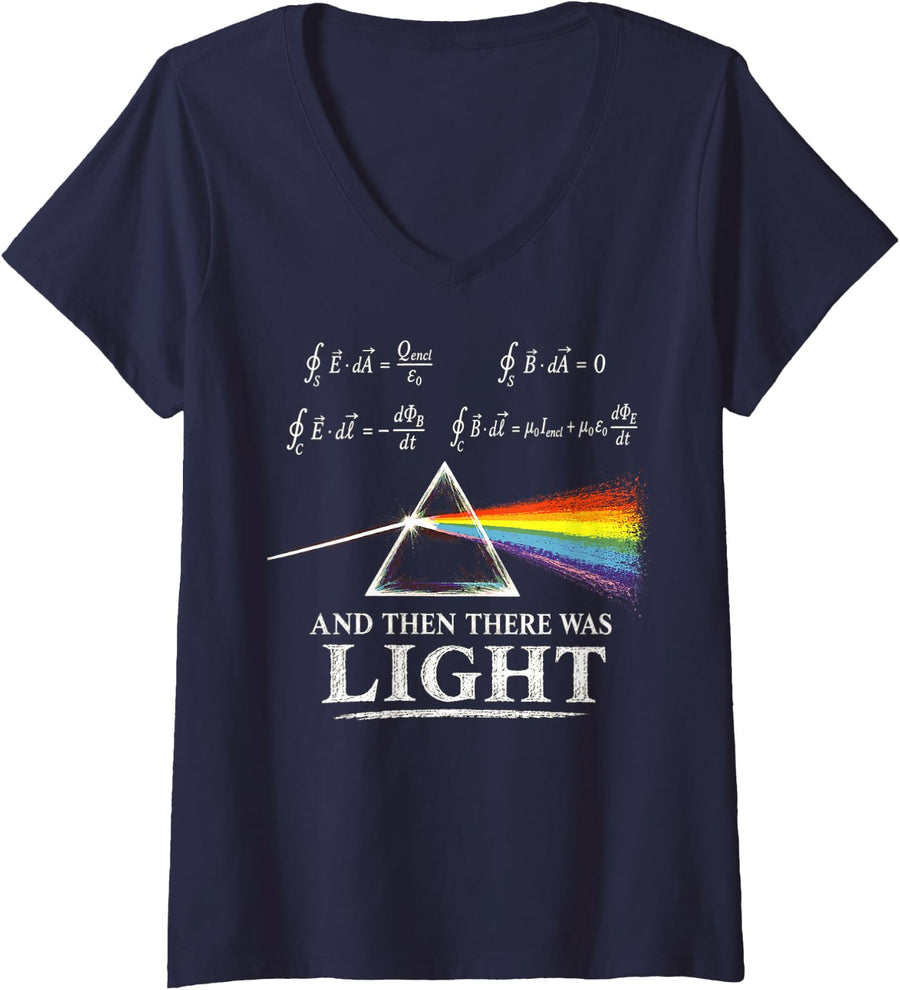 Women's Maxwells Equations Prism Light Physics Science Teacher V-Neck T-Shirt - Navy Blue