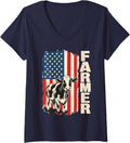 Women's American Dairy Farmer Cow Farming Agriculture V-Neck T-Shirt - Navy Blue