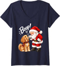 Women's Santa Boop Goldendoodle Christmas Dog Lover Holiday Xmas V-Neck T-Shirt - Navy Blue