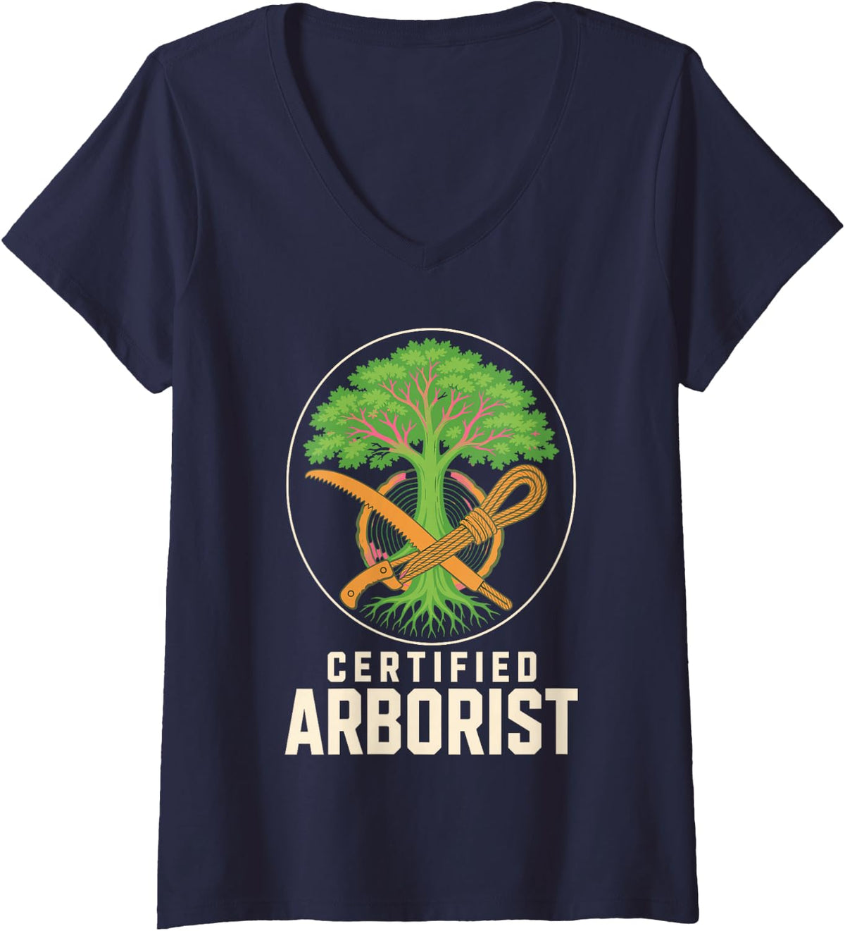 Women's Certified Arborist Tree Surgeon Forestry V-Neck T-Shirt - Navy Blue