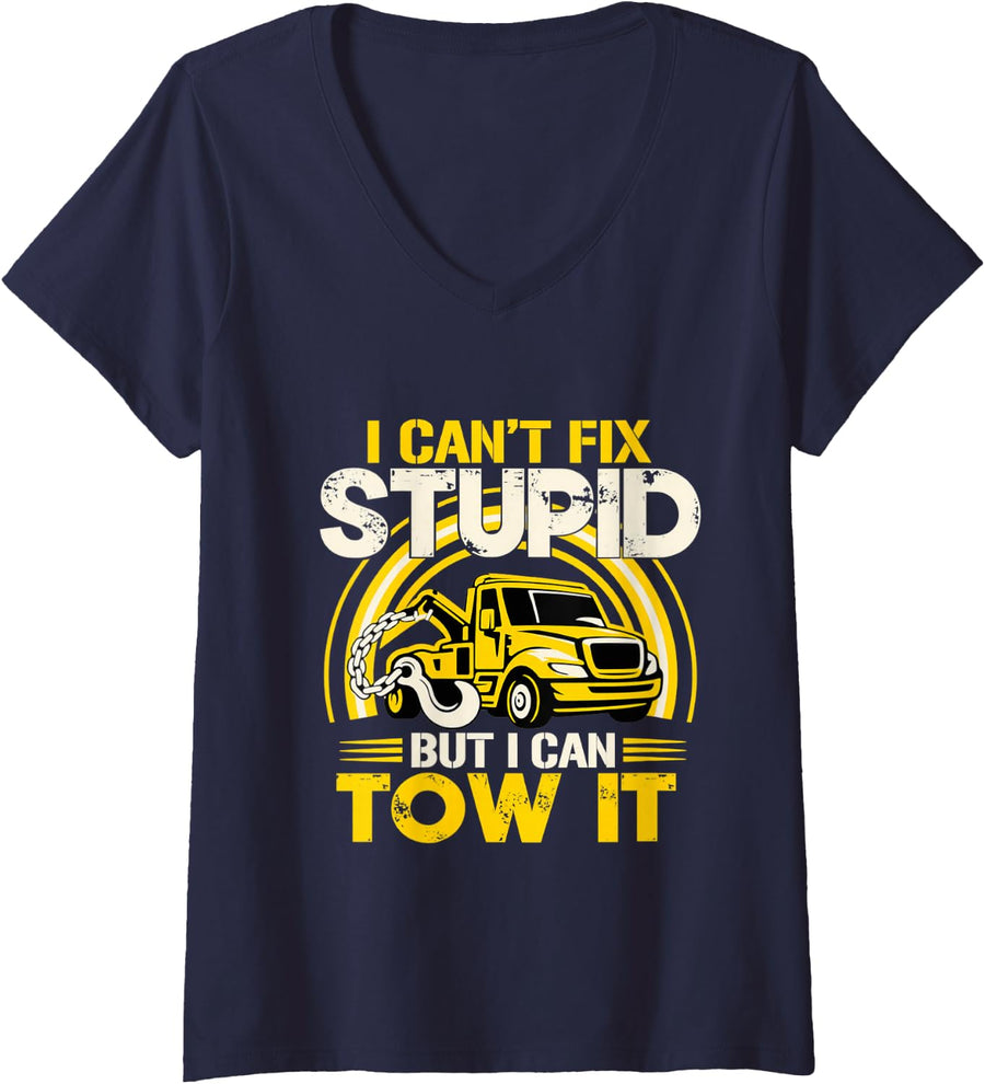 Women's I Can't Fix Stupid Truck Driver V-Neck T-Shirt - Navy Blue