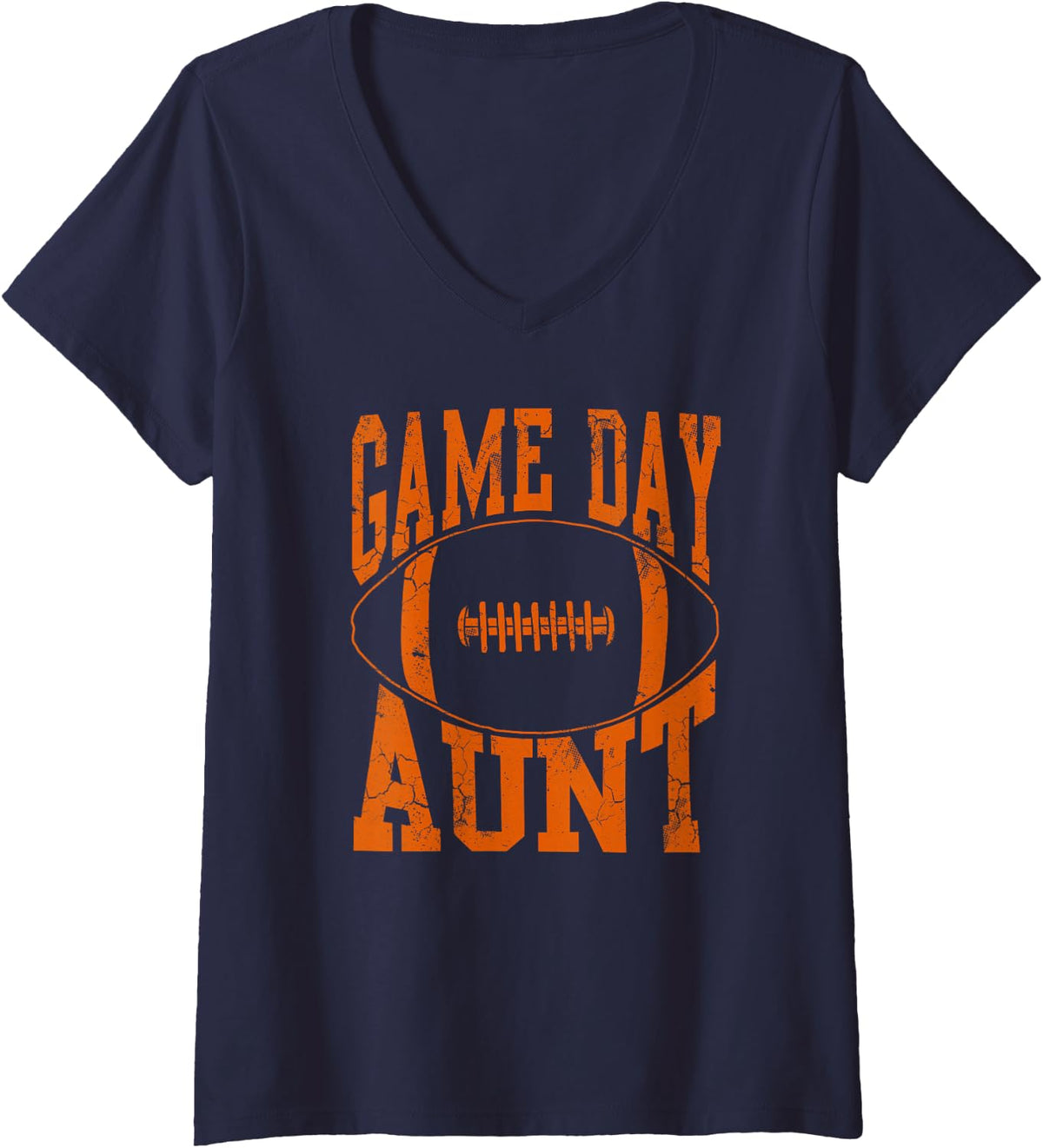 Women's Game Day Aunt Orange Football Auntie Gift V-Neck T-Shirt - Navy Blue