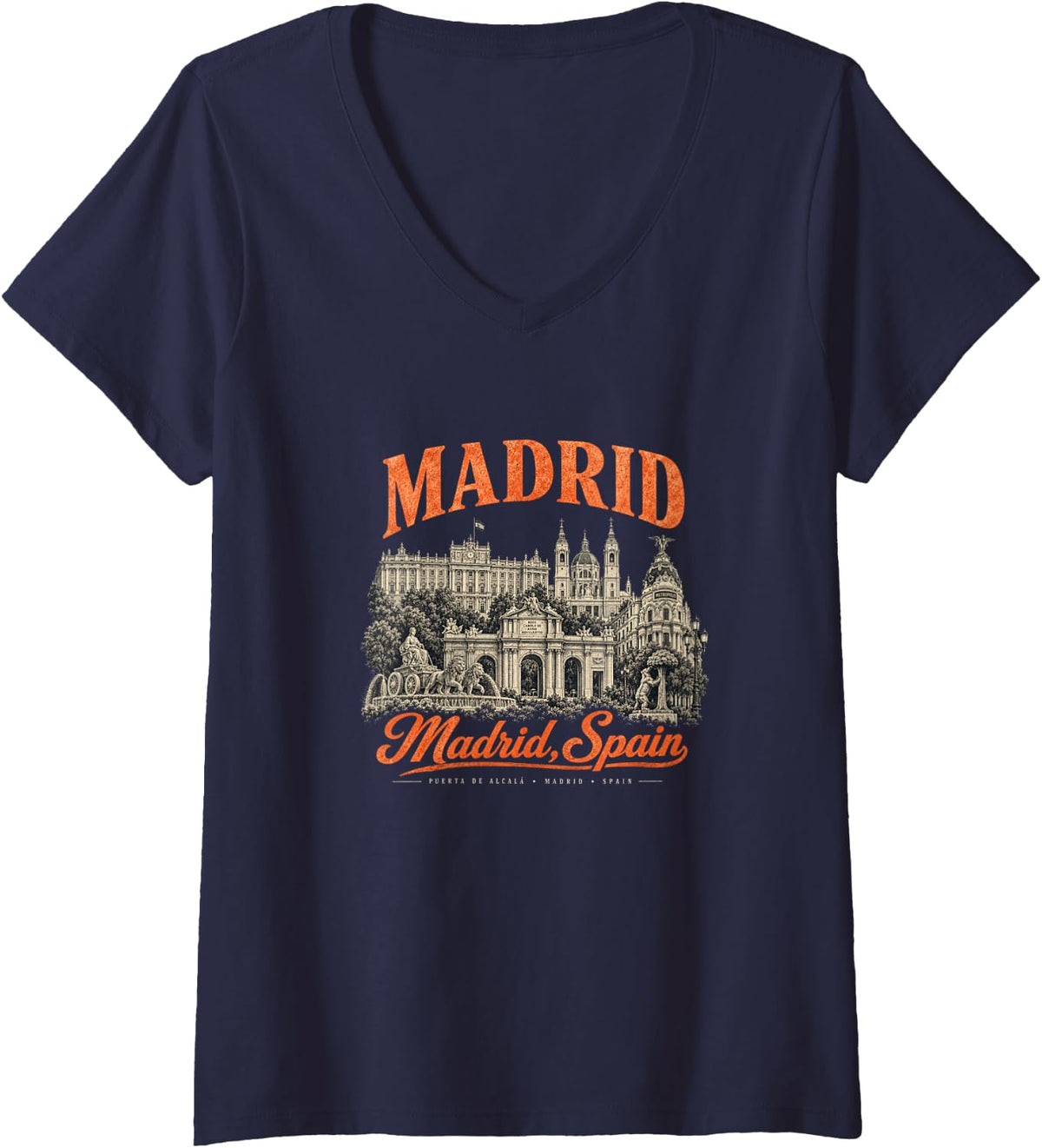 Women's Spain Madrid Spanish Souvenir España Flag Reminder V-Neck T-Shirt - Navy Blue