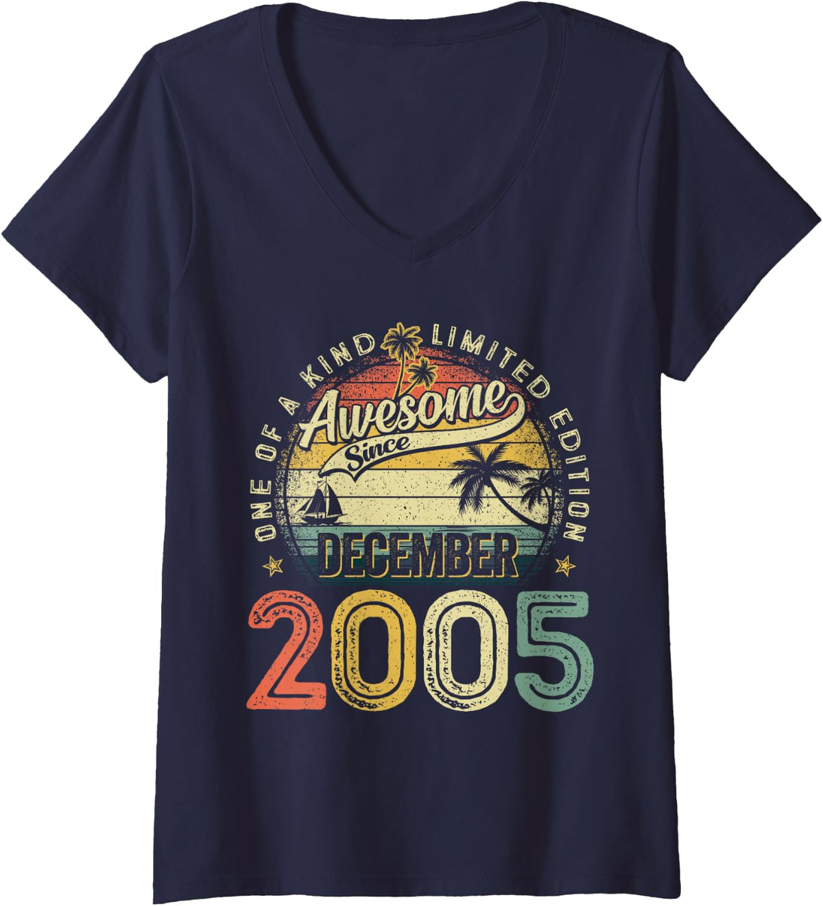 Women's 21 Years Old Awesome December 2005 Vintage 21st Birthday Men V-Neck T-Shirt - Navy Blue