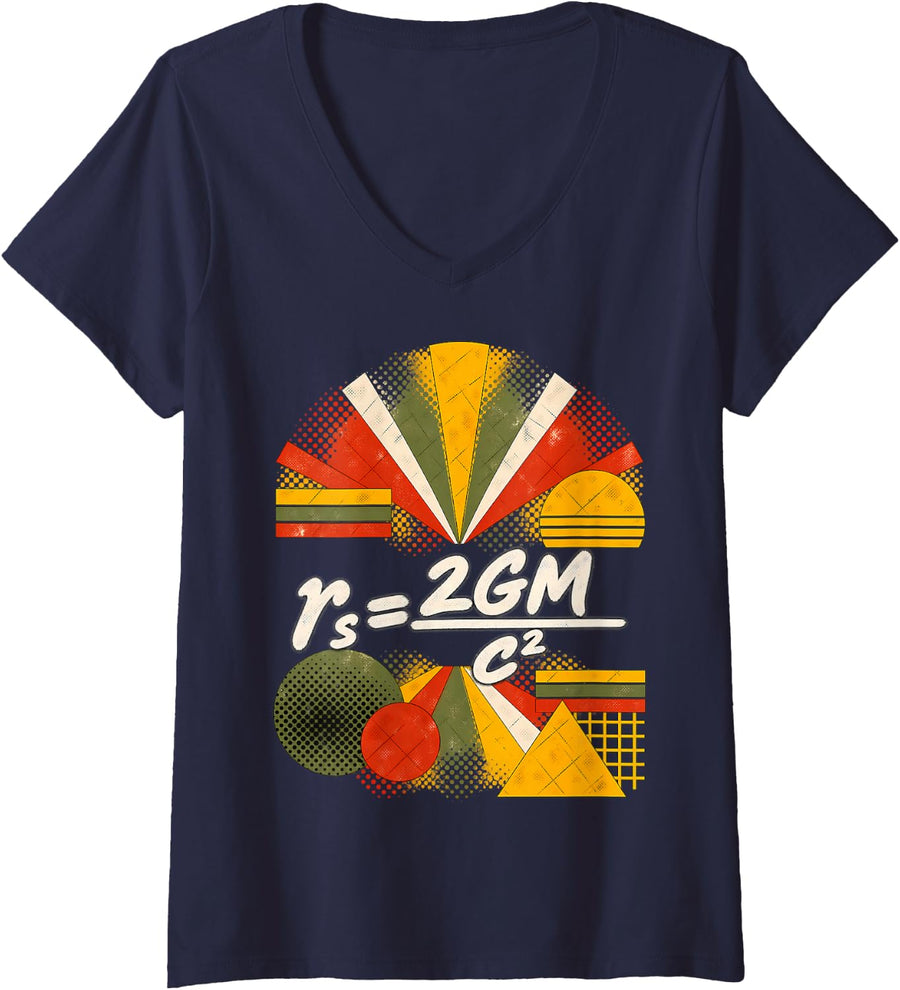 Women's Schwarzschild Radius Equation Physics Design V-Neck T-Shirt - Navy Blue