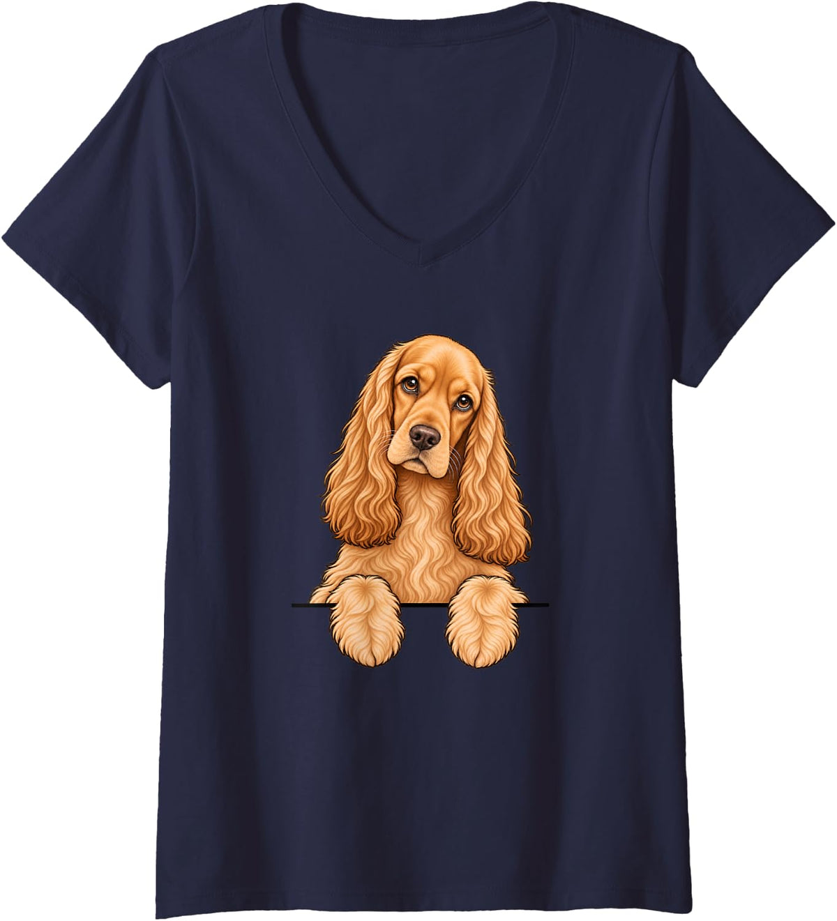 Women's Womens Moms Peeking Pocket English Cocker Spaniel Dog Lover V-Neck T-Shirt - Navy Blue