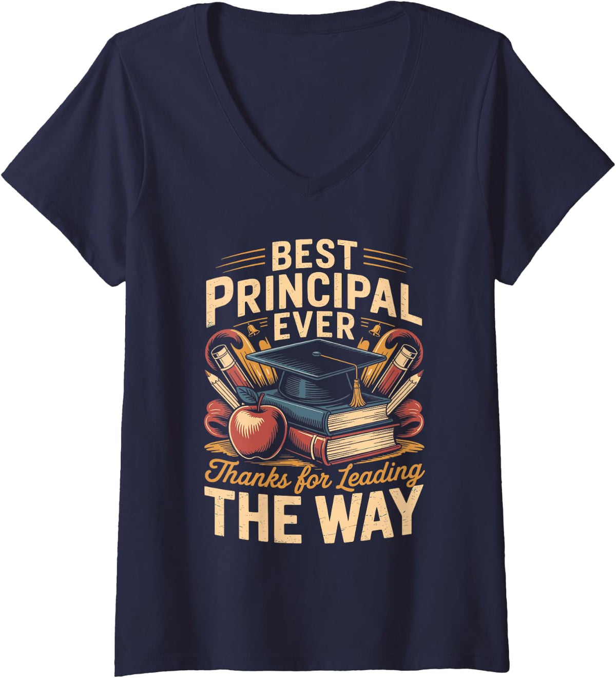 Women's Best Principal Ever Thanks for Leading The Way School V-Neck T-Shirt - Navy Blue