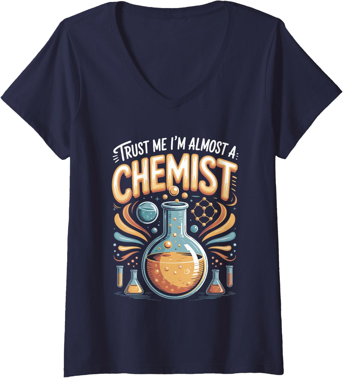 Women's Trust Me I'm Almost a Chemist Chemistry Science V-Neck T-Shirt - Navy Blue