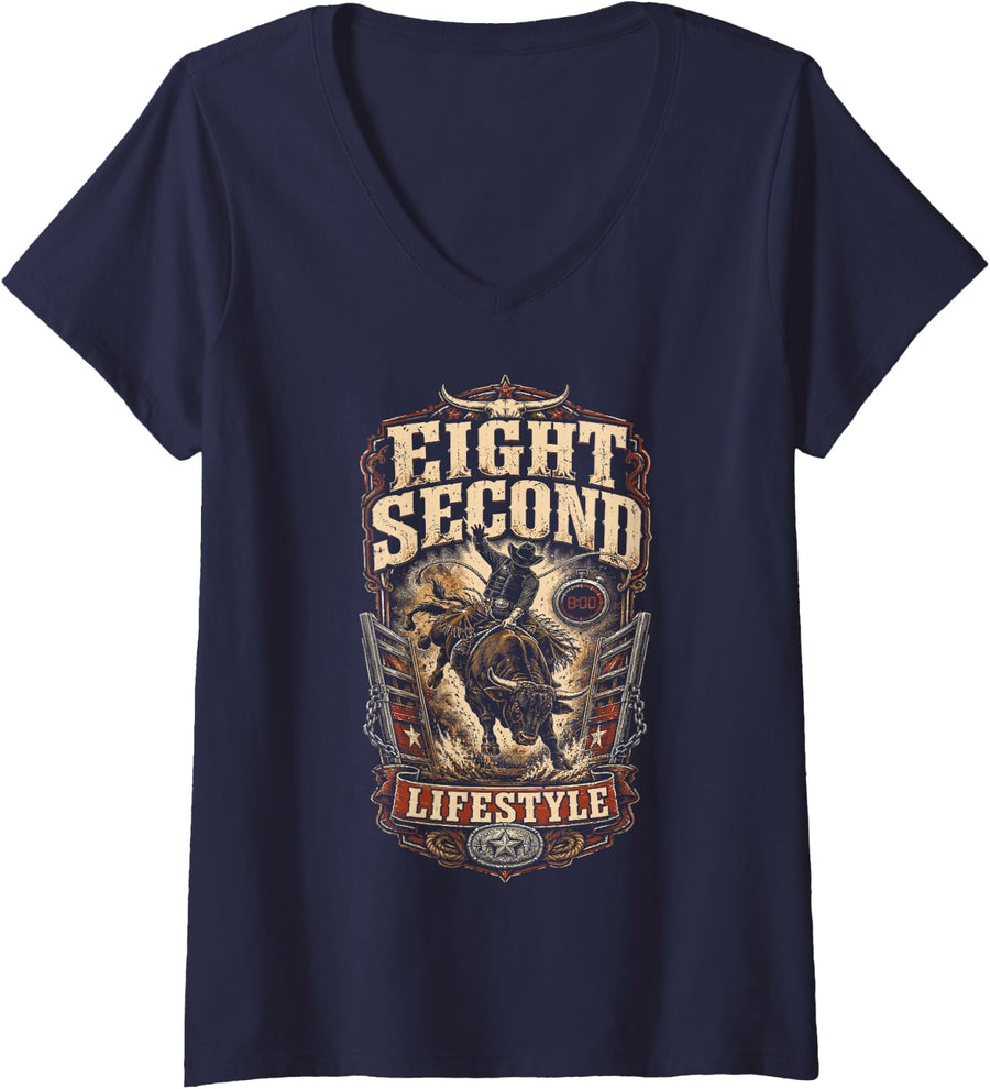 Women's American Rodeo Eight Second Lifestyle V-Neck T-Shirt - Navy Blue