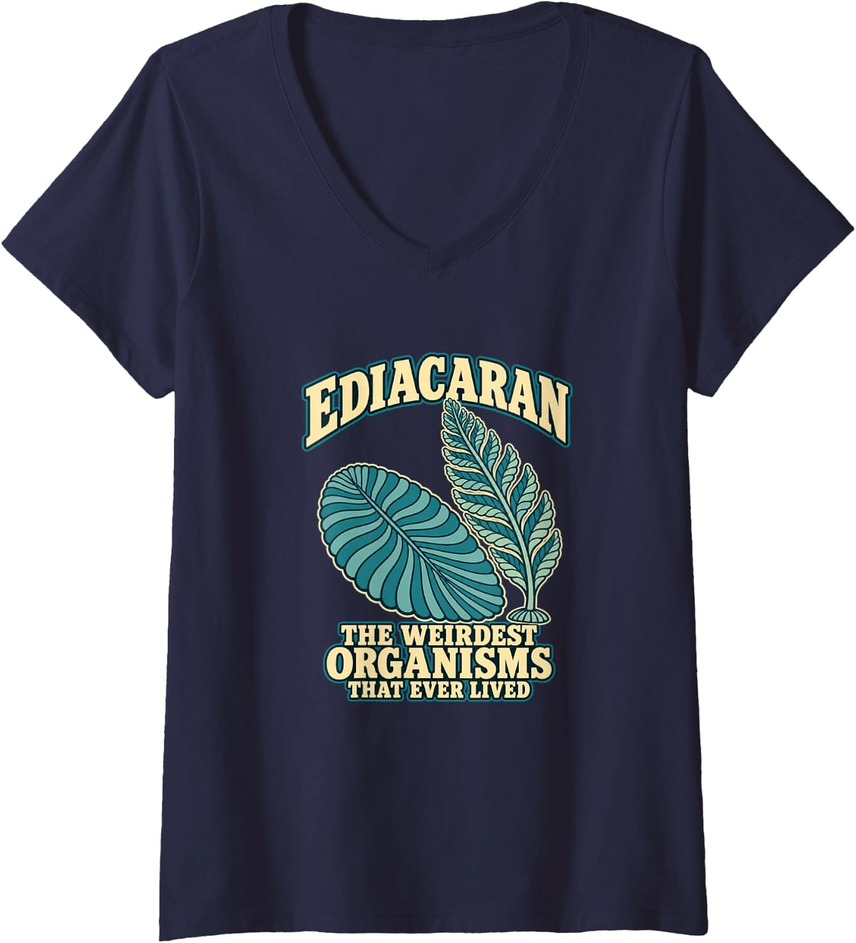 Women's Ediacaran Fossils Prehistoric Life Paleontology V-Neck T-Shirt - Navy Blue