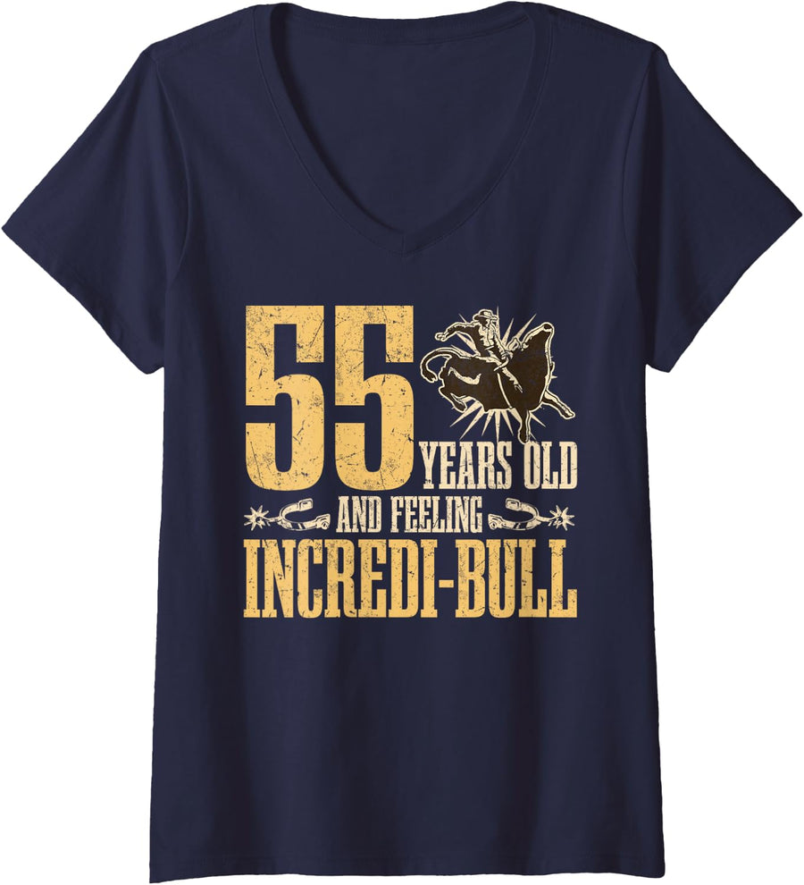 Women's Funny Bull Rider Birthday V-Neck T-Shirt - Navy Blue