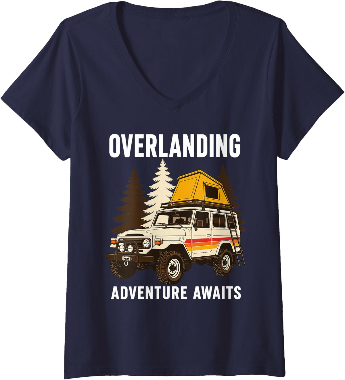 Women's Overlanding Art for Men Women Kids 4x4 Off-Road Overlanding V-Neck T-Shirt - Navy Blue