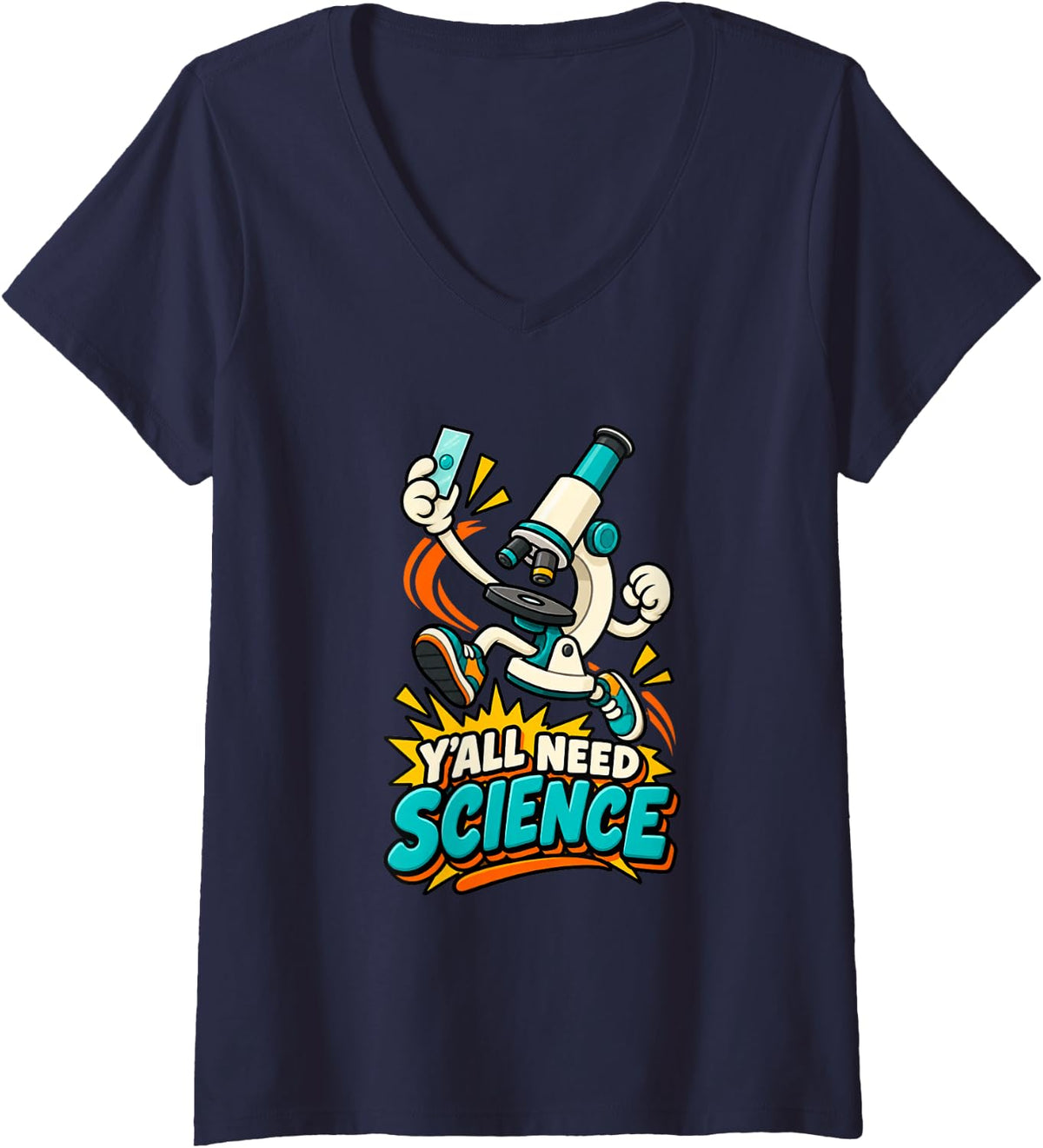 Women's Funny Science Teacher Y'all Need Science V-Neck T-Shirt - Navy Blue