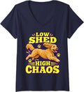 Women's Goldendoodle Low Shed High Chaos Dog Dad Funny Curly V-Neck T-Shirt - Navy Blue