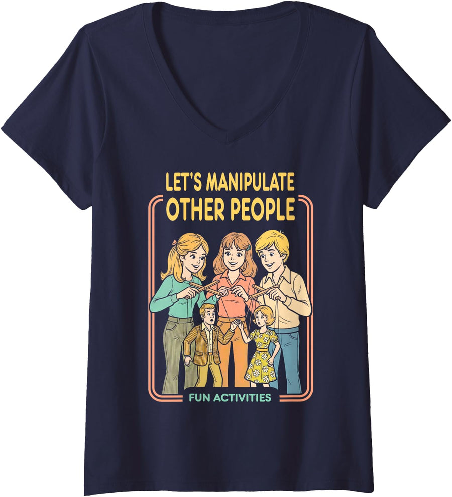 Women's Let's Manipulate Other People Funny Psychology Book Cover V-Neck T-Shirt - Navy Blue