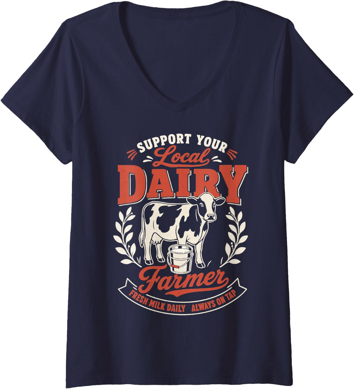 Women's Vintage Dairy Farmer Cow Farming Agriculture V-Neck T-Shirt - Navy Blue