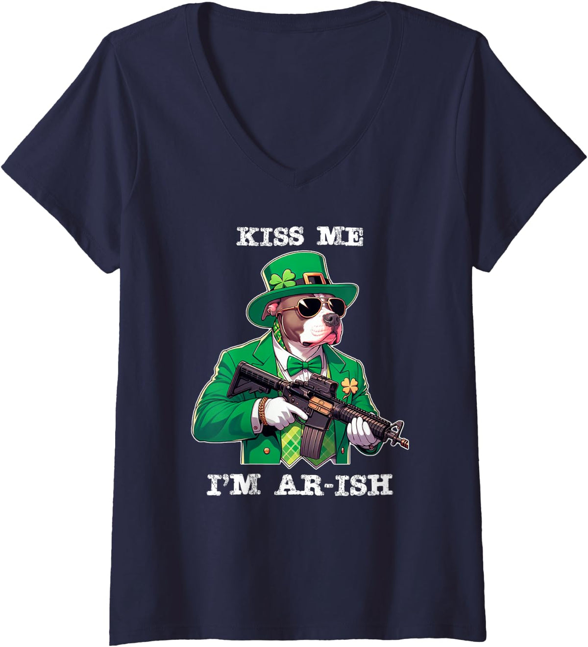 Women's Funny Kiss Me I'm AR-ish - St. Patrick's Day Pattys V-Neck T-Shirt - Navy Blue