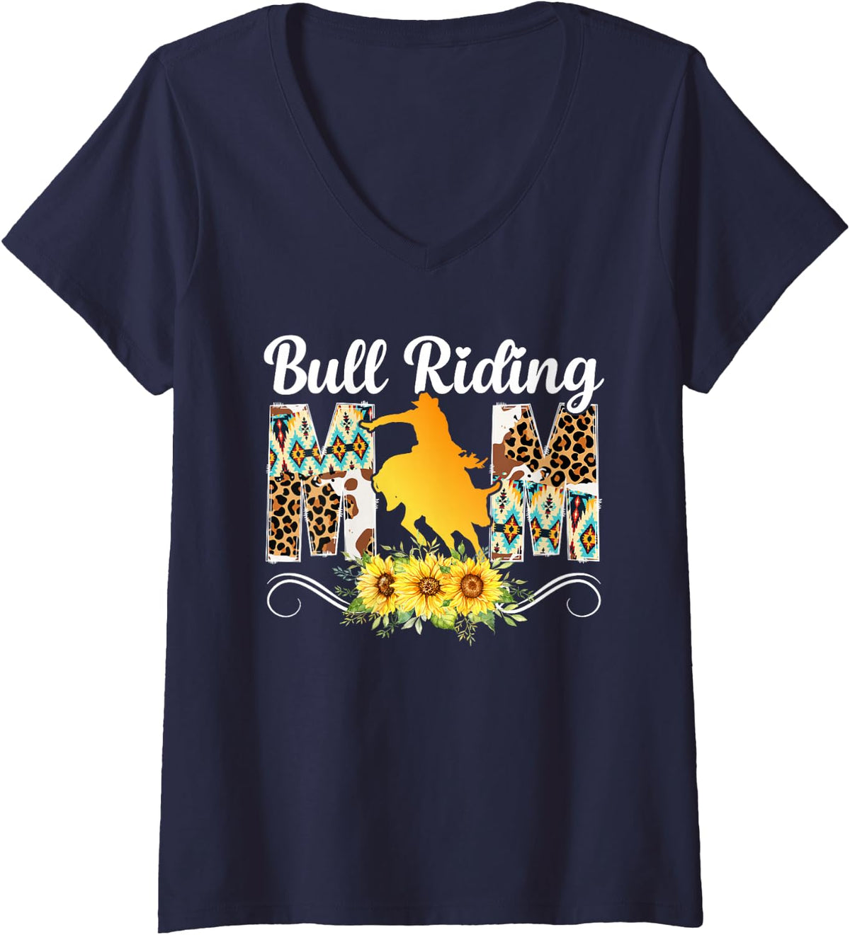 Women's Bull Riding Mom of A Bull Rider Mom Bull Riding Mother V-Neck T-Shirt - Navy Blue