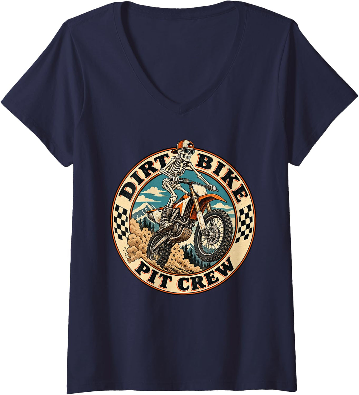 Women's Dirt Bike Pit Crew Motocross Birthday Family V-Neck T-Shirt - Navy Blue