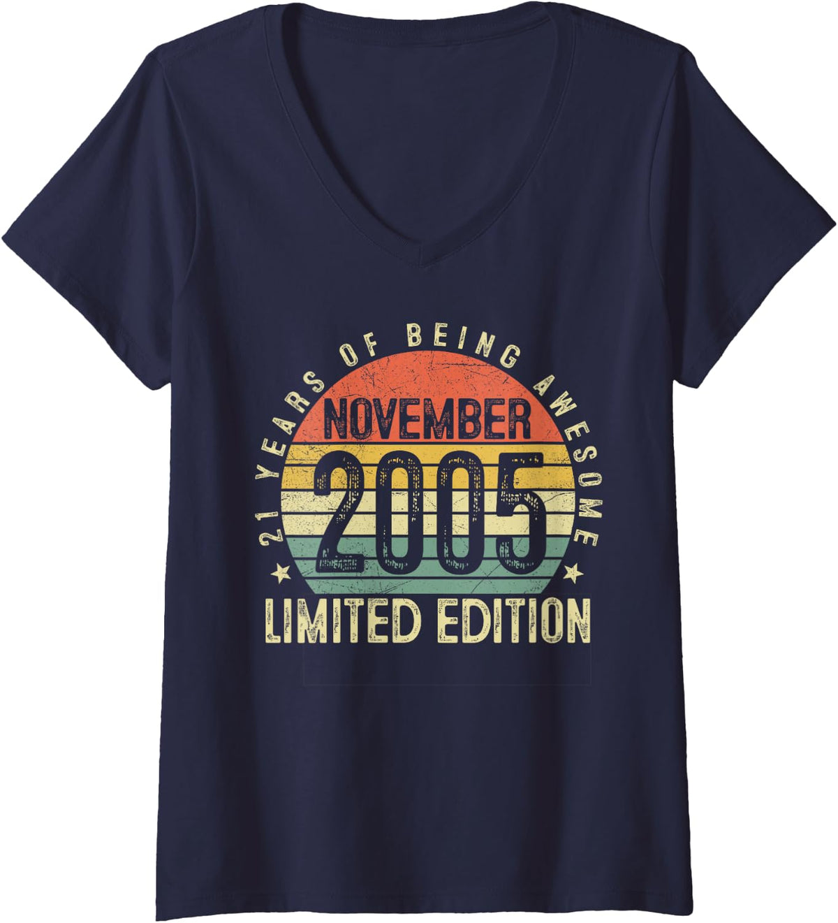 Women's 21 Years Old November 2005 Vintage 21st Birthday for Men Boy V-Neck T-Shirt - Navy Blue