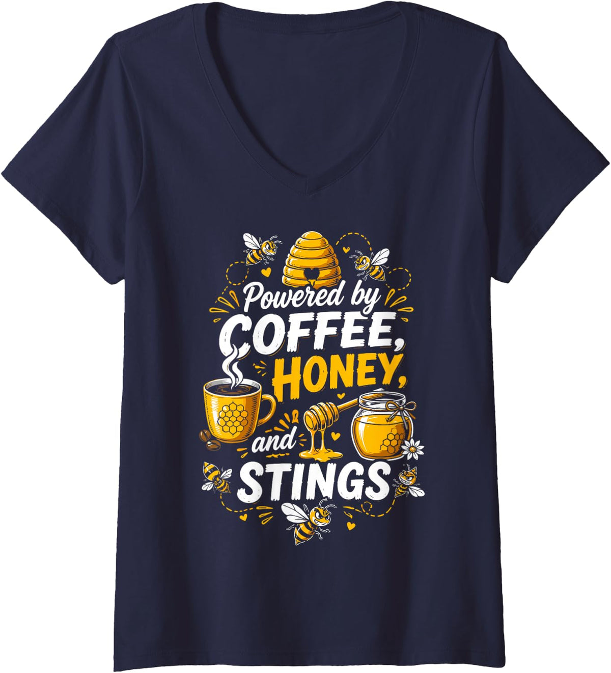 Women's Funny Honey Beekeeping Bees Beekeeper V-Neck T-Shirt - Navy Blue