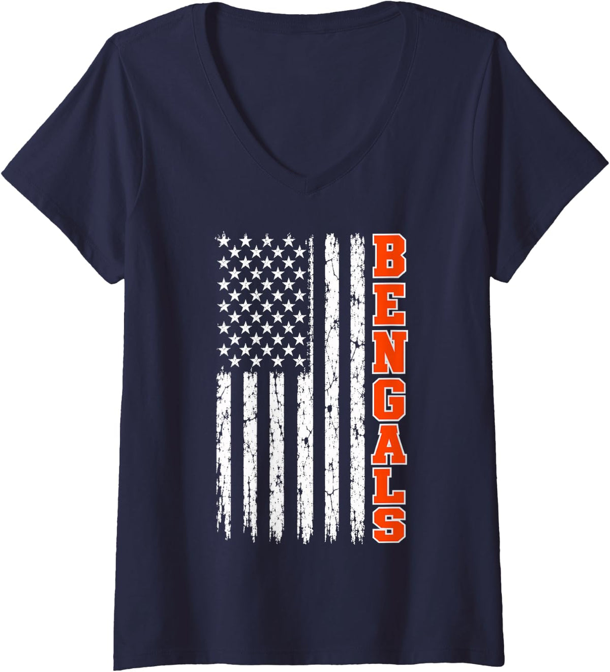 Women's Bengals Cat Flag V-Neck T-Shirt - Navy Blue