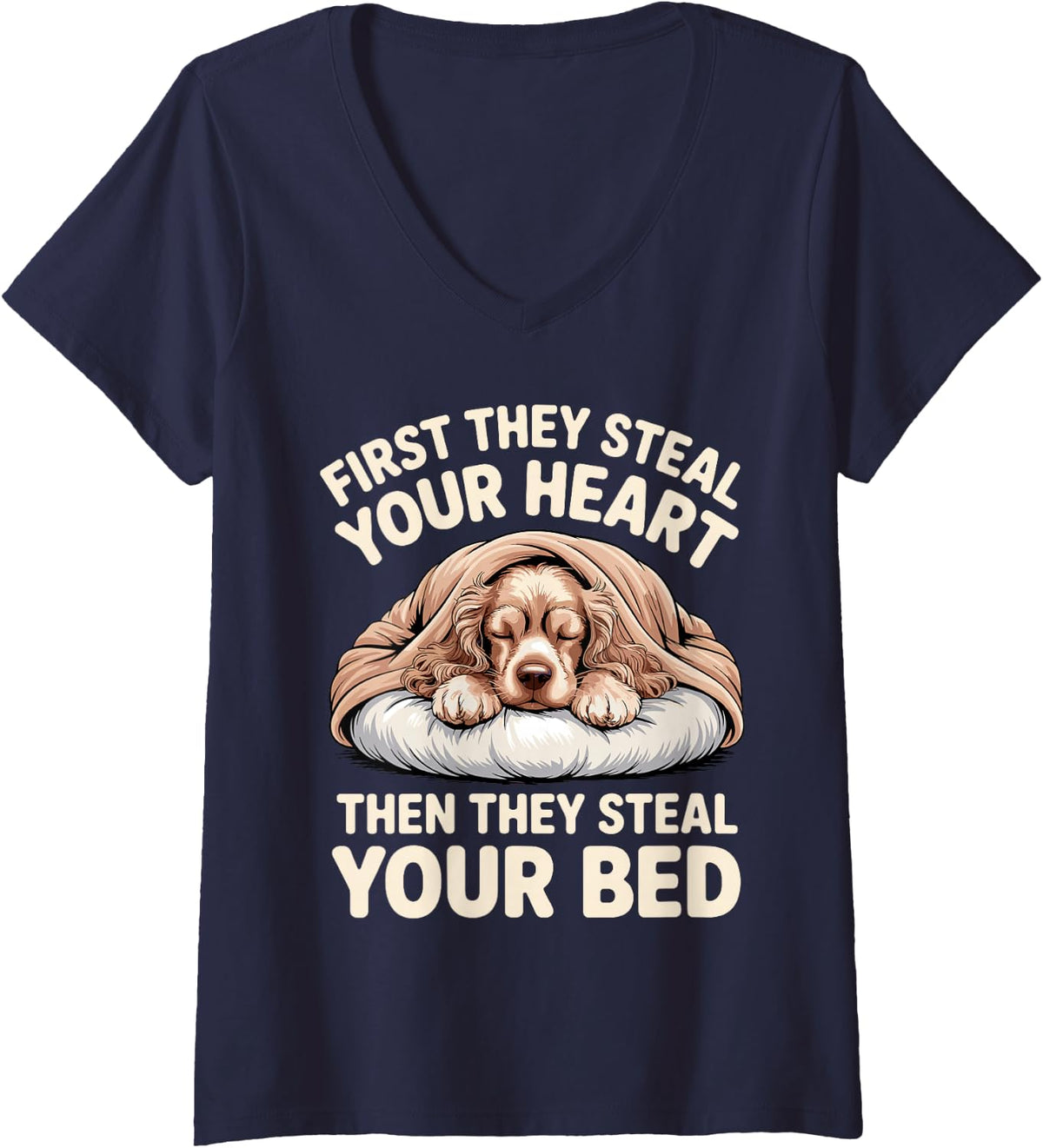 Women's Funny Cocker Spaniel Art for Men Women Cocker Spaniel Lover V-Neck T-Shirt - Navy Blue