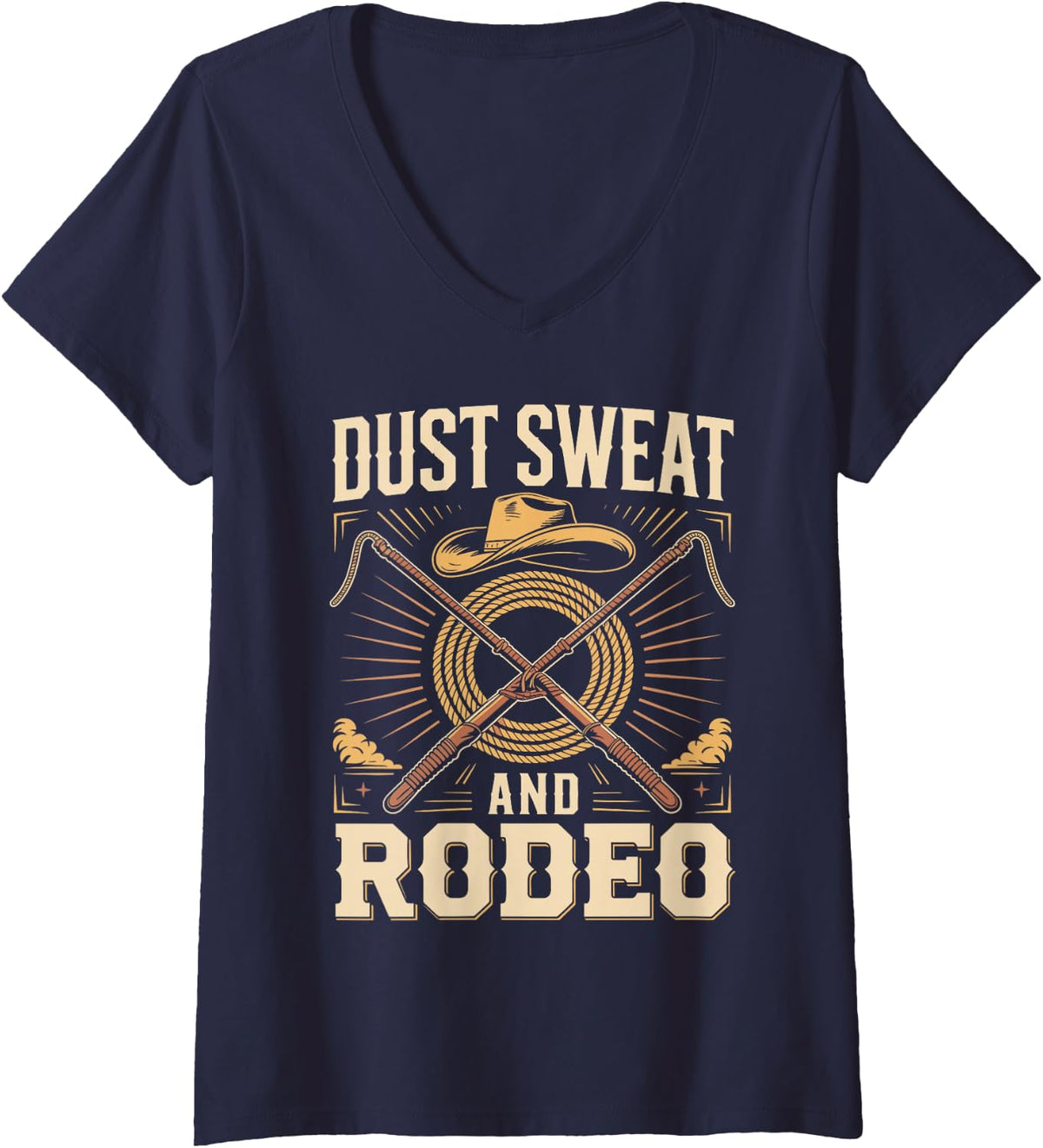 Women's Dust Sweat and Bull Riding V-Neck T-Shirt - Navy Blue