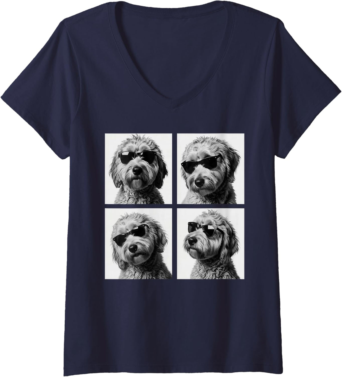 Women's Funny Goldendoodle Meme Cute Doodle Photo Booth V-Neck T-Shirt - Navy Blue