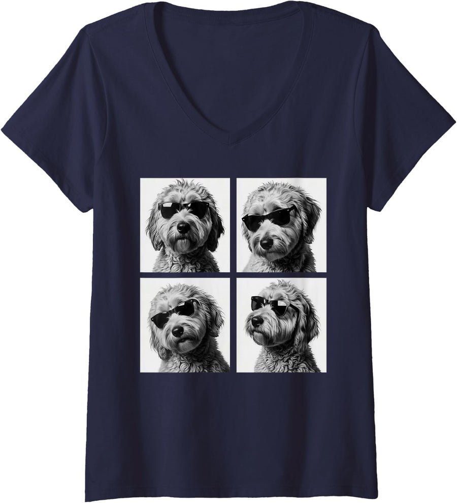 Women's Funny Goldendoodle Meme Cute Doodle Photo Booth V-Neck T-Shirt - Navy Blue