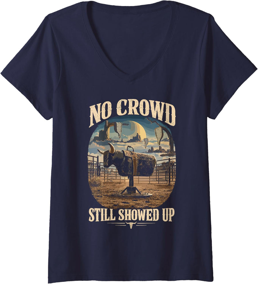 Women's Bull Rider - Bull Riding Rodeo Practice No Crowd V-Neck T-Shirt - Navy Blue