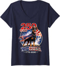Women's 250 Years of Freedom Doberman Pinscher Dog 1776-2026 4th of V-Neck T-Shirt - Navy Blue