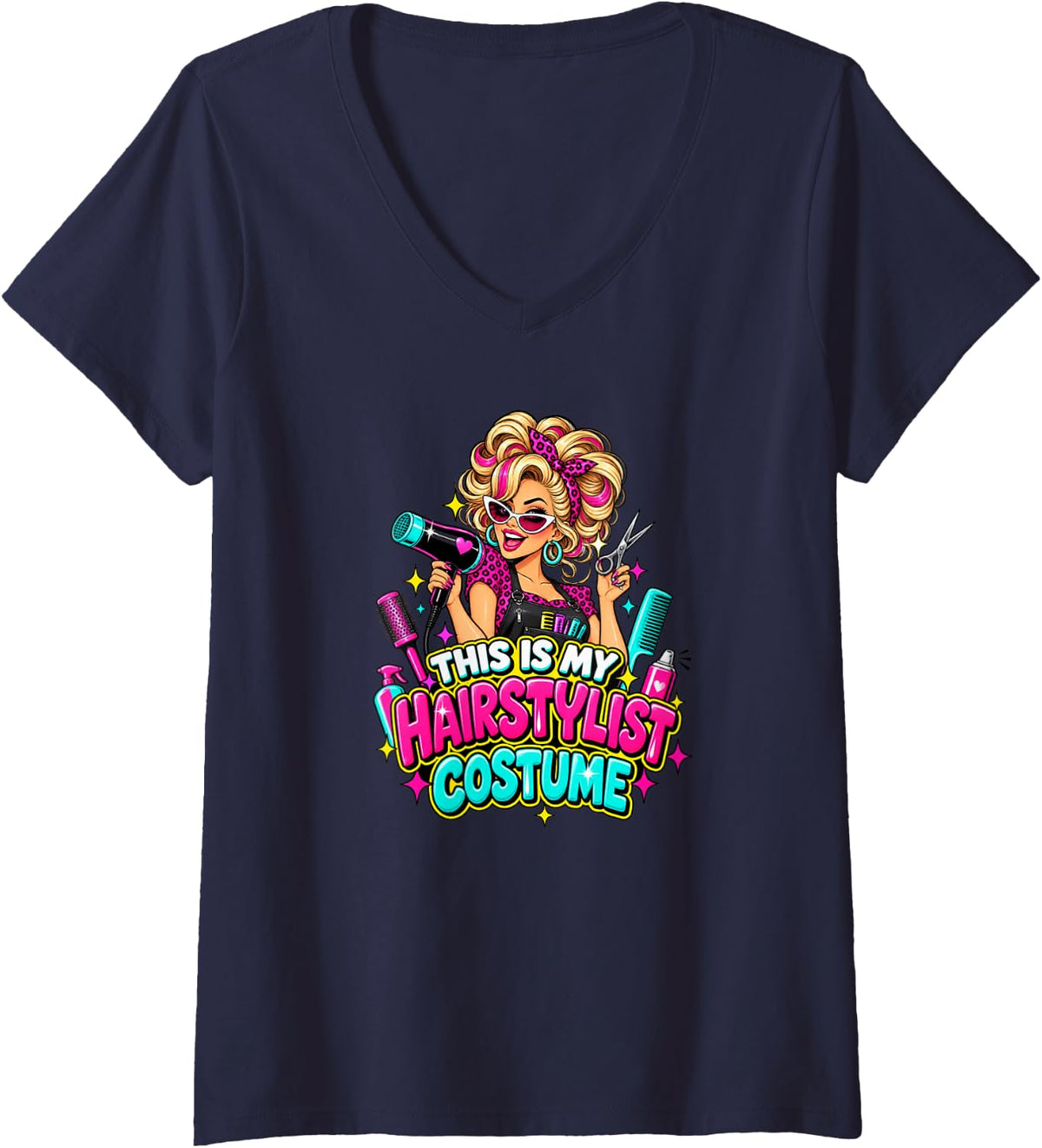 Women's This is My Hairstylist Costume Funny Halloween V-Neck T-Shirt - Navy Blue