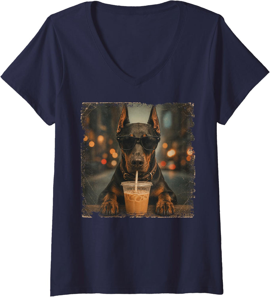 Women's Funny Doberman Owner Gift Doberman Pinscher Lover V-Neck T-Shirt - Navy Blue
