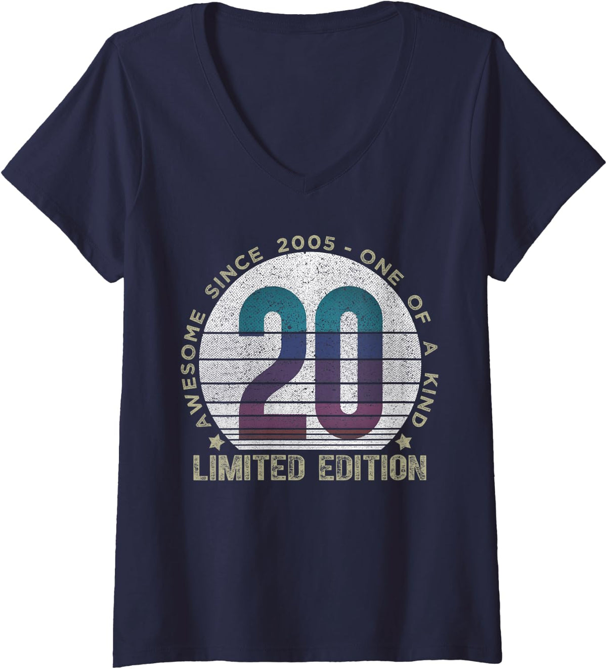 Women's 20 Year Old Gifts Vintage 2005 Limited Edition 20th Birthday V-Neck T-Shirt - Navy Blue