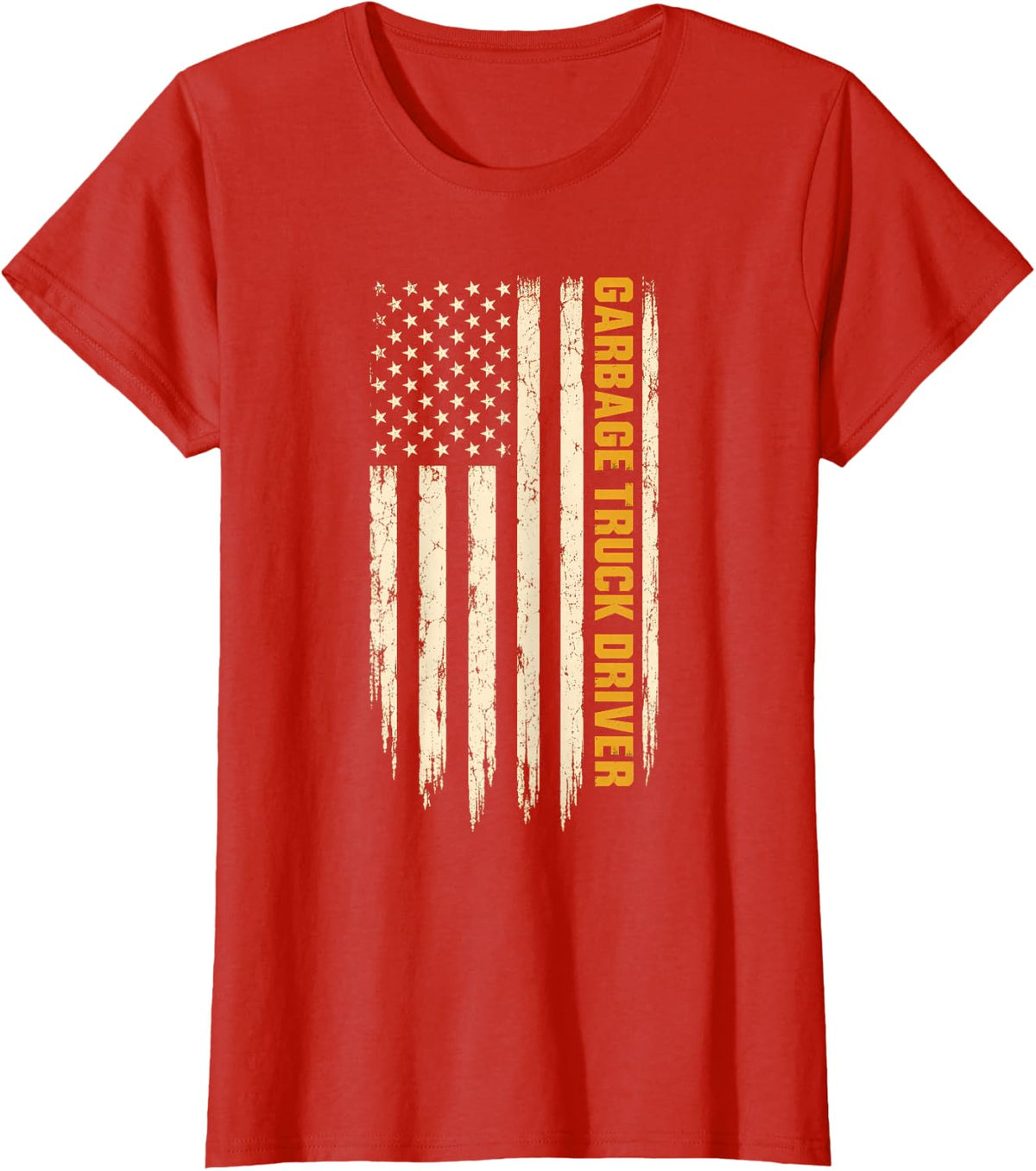 Garbage Truck Driver American Flag Distressed T-Shirt - Red