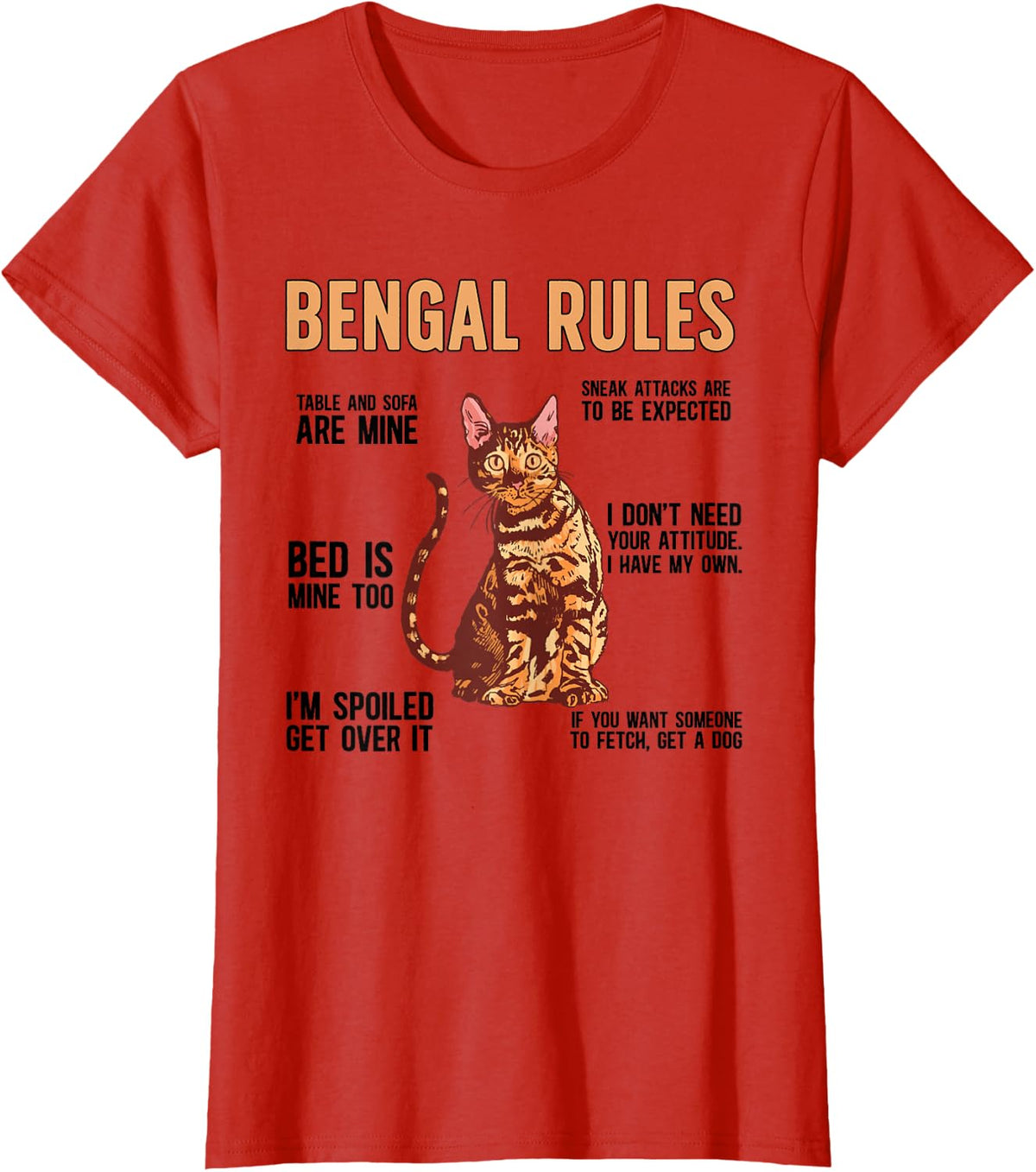 Bengal Cat Rules Bengal Cat Lover Bengal Cat Owner T-Shirt - Red