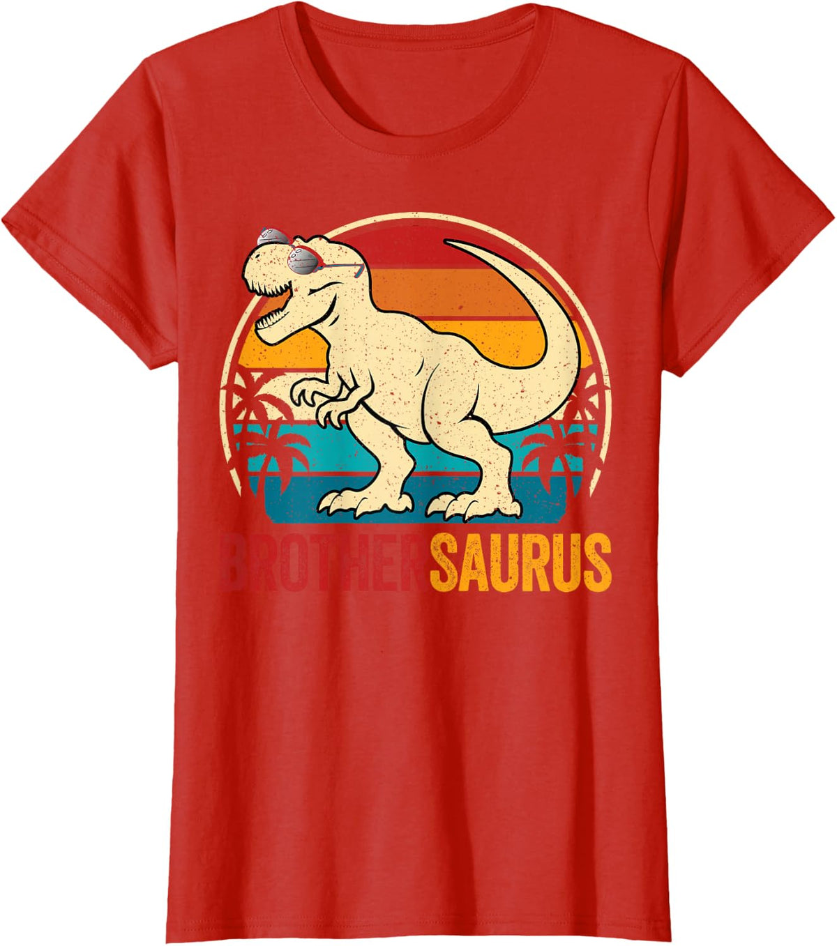 Retro Brother Saurus T-Rex Dinosaur Lover T-Shirt - Red