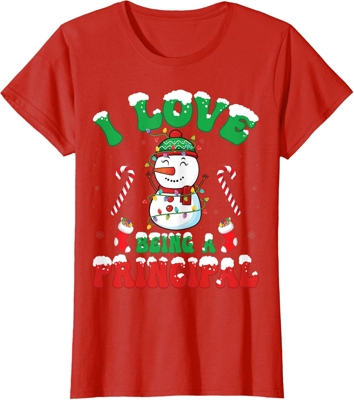 I Love Being A Principal Snowman Christmas Lights Principal T-Shirt - Red