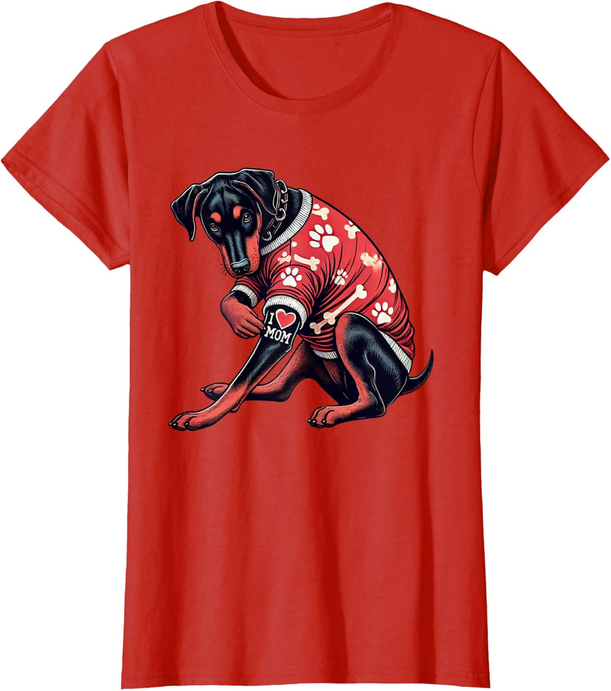 Funny I Love Mom Tattoo Doberman Pinscher Mom For Women T-Shirt - Red