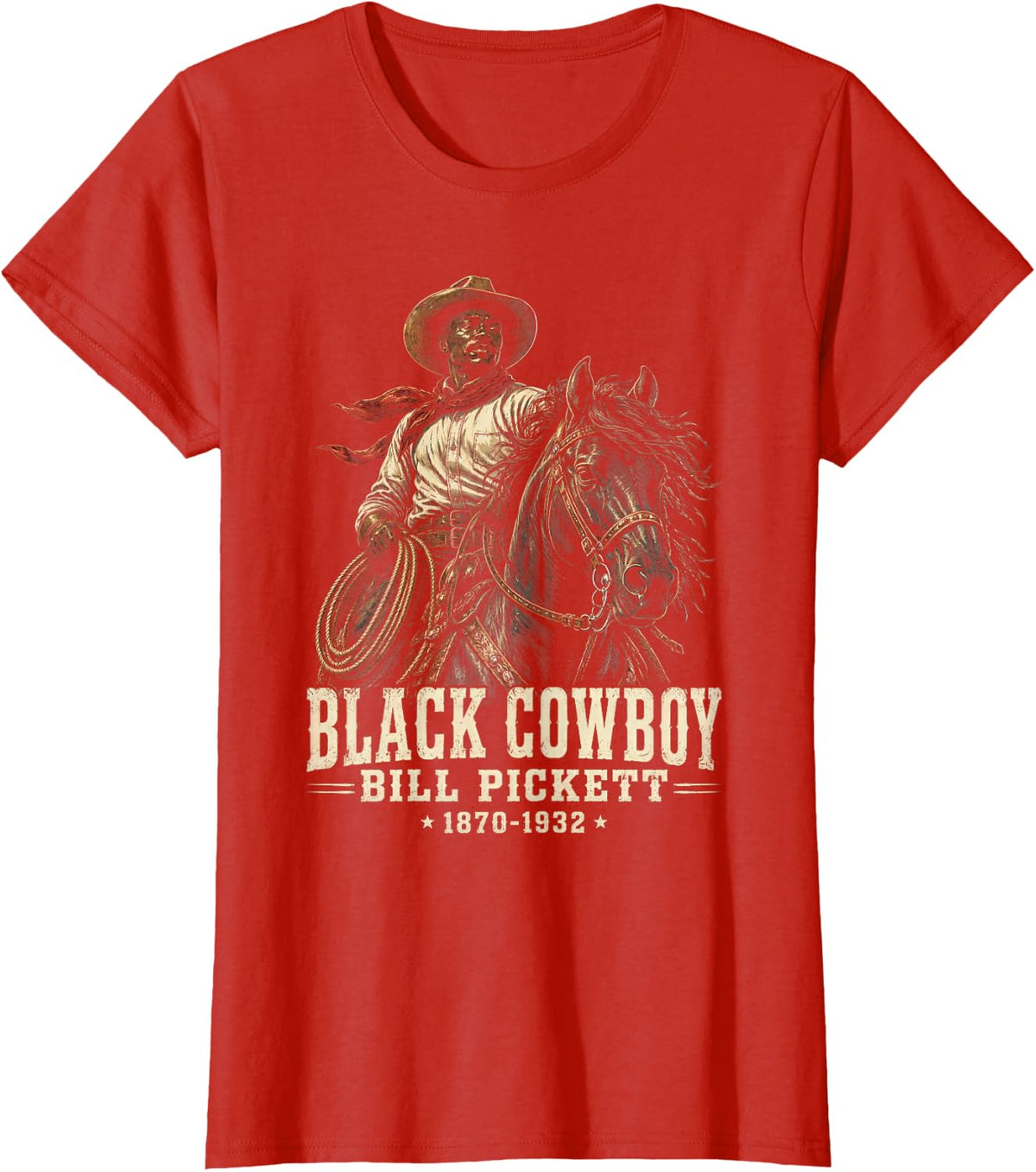 Black Cowboy Bill Pickett Vintage Western Rodeo Legend Tees T Shirts for Men Women - Red