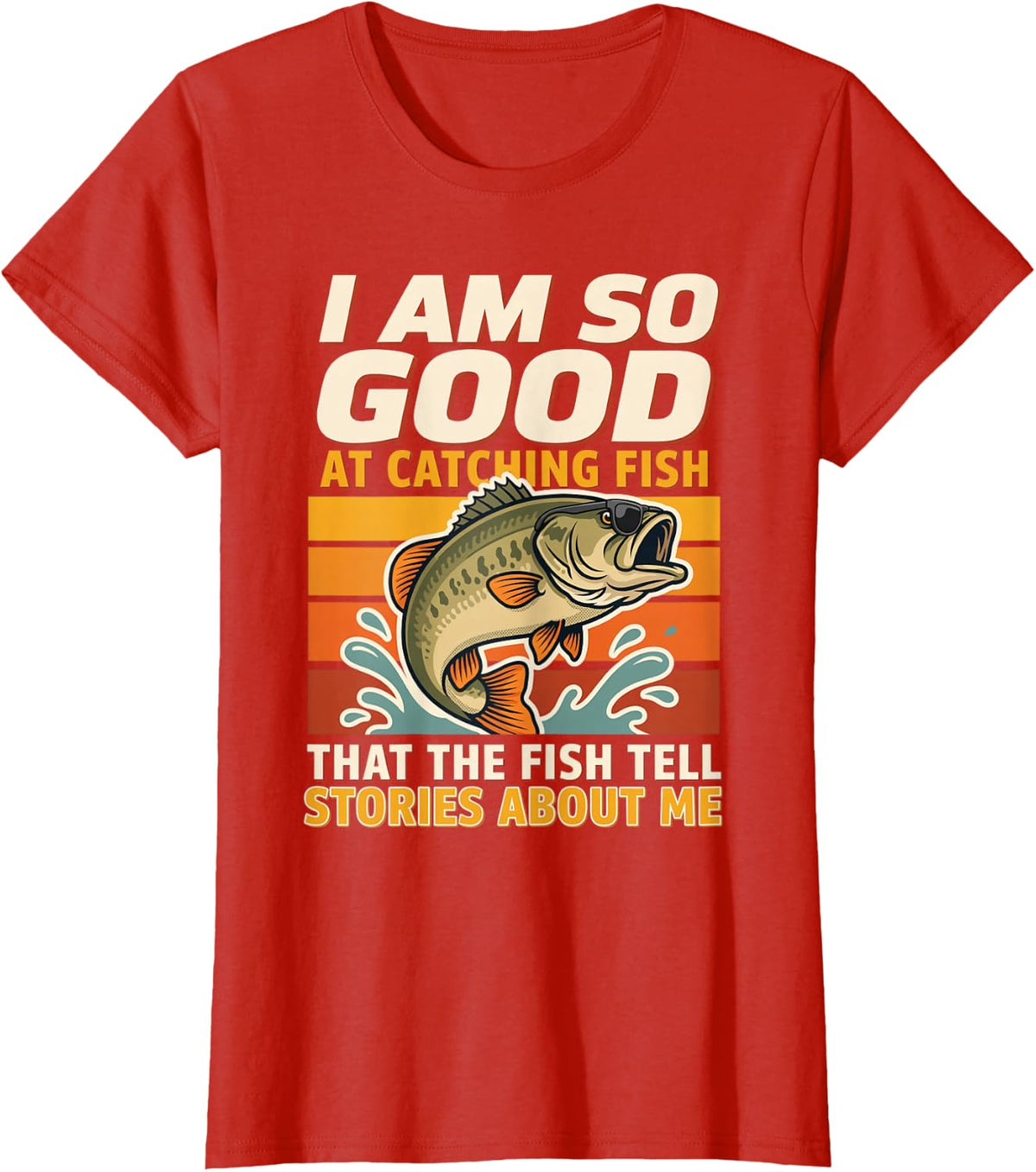 Funny Fishing Fish Tell Stories About Me Bass Fisherman Tale T-Shirt - Red