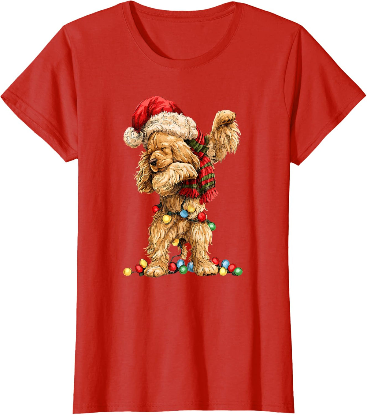 Xmas Holiday Dabbing Cocker Spaniel Dog Christmas T-Shirt - Red