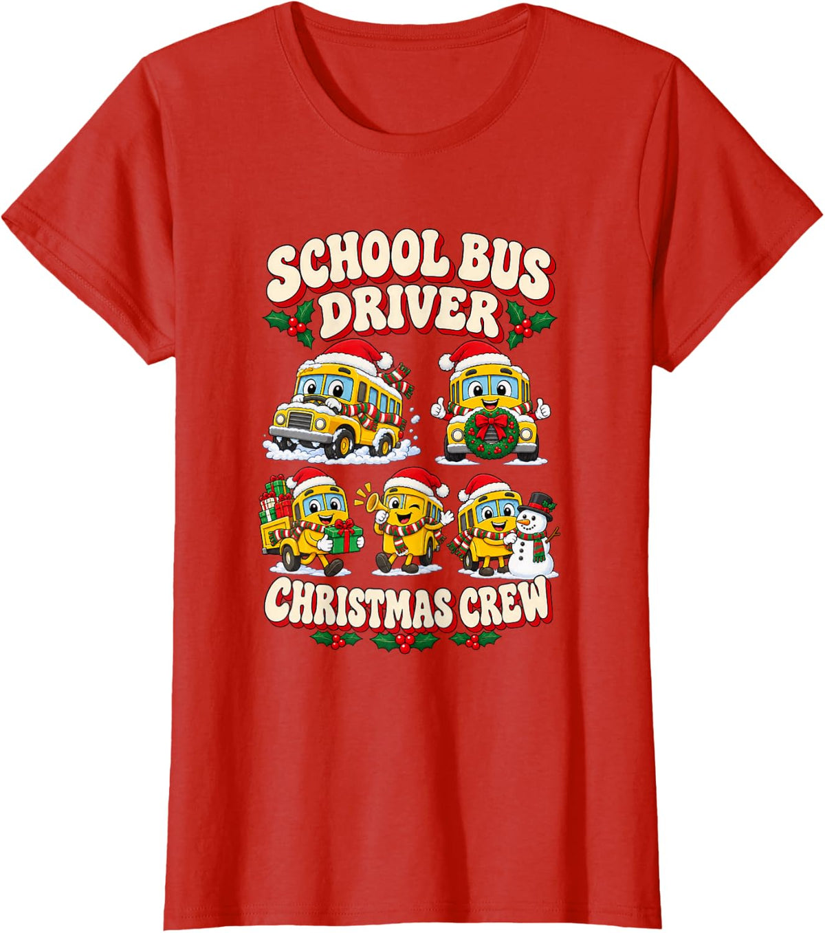 Christmas School Bus Driver Festive Winter T-Shirt - Red