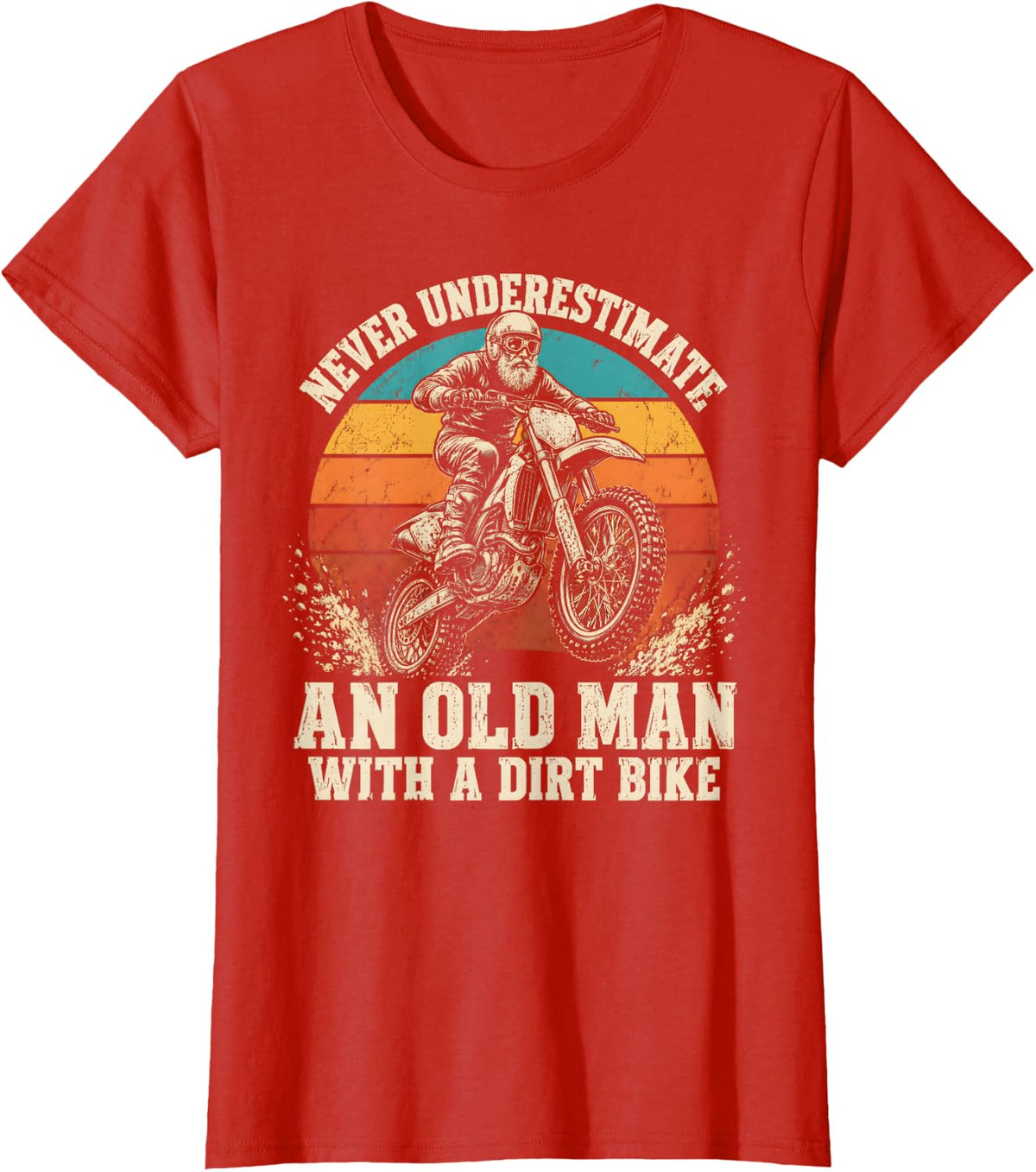 Never Underestimate an Old Man with A Dirt Bike Motocross T-Shirt - Red