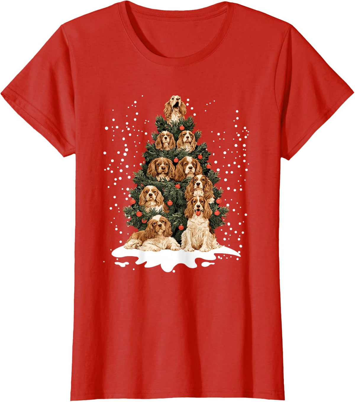 Funny Cocker Spaniel Christmas Tree Dog Puppy Lover T-Shirt - Red