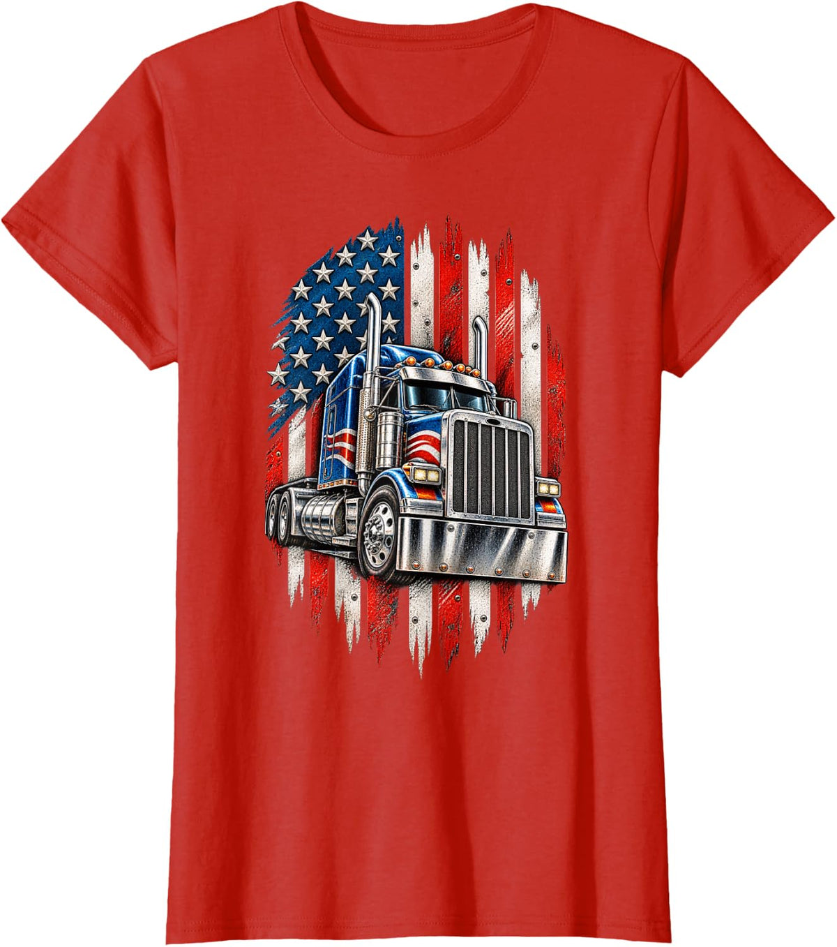 USA Flag 4th of July Independence Day Patriotic Truck Driver T-Shirt - Red