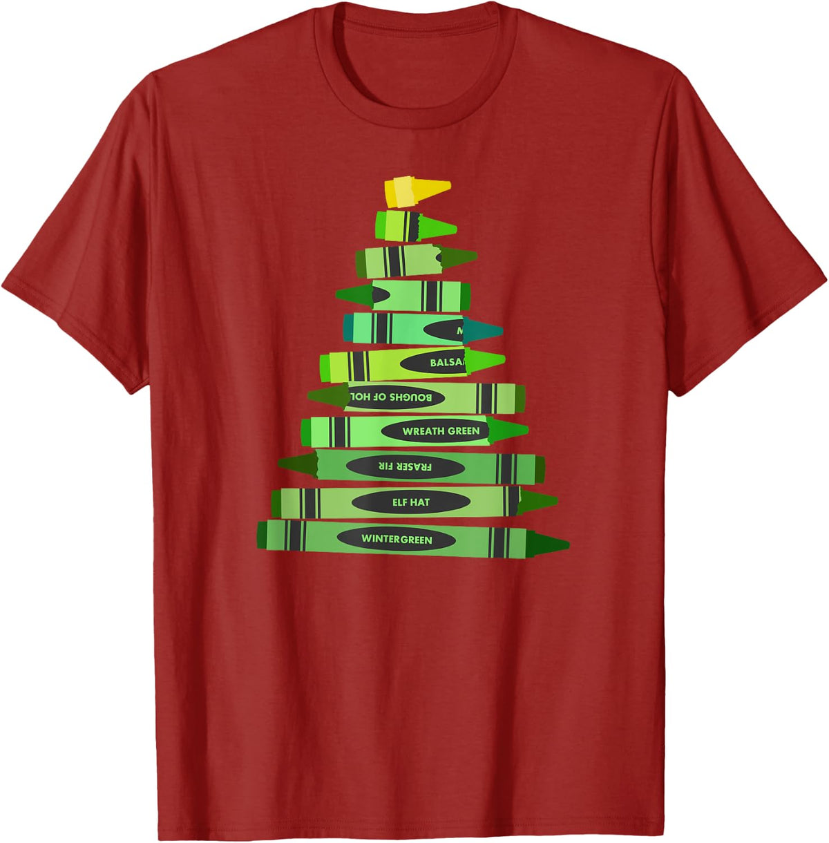 Teacher Christmas Gift Shirt Crayon Tree Men Women Kids T-Shirt - Cranberry Red