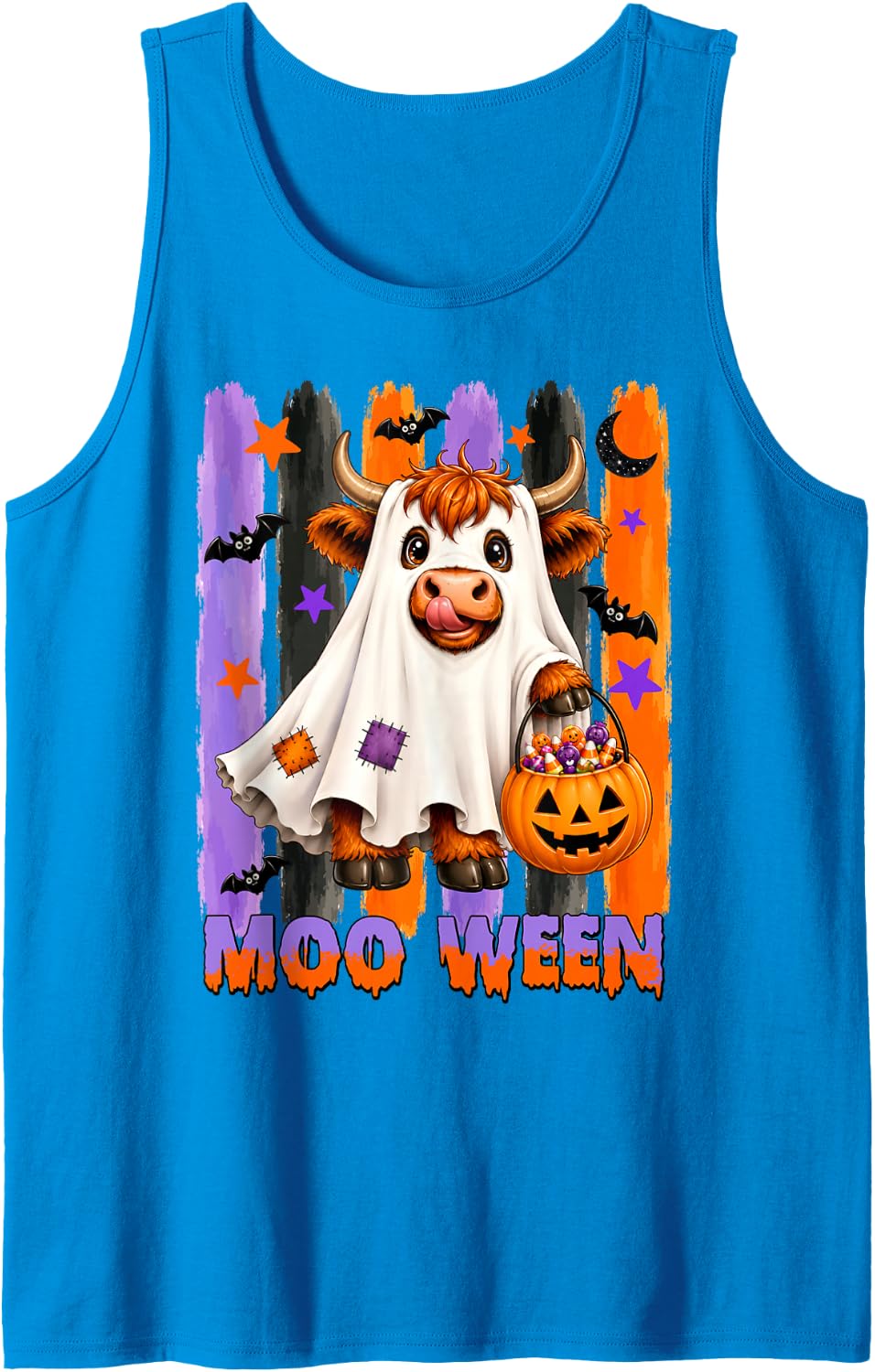 Funny Ghost Costume Highland Cow Lover Moo Ween Halloween Sleeveless Tank Top - Sapphire Blue